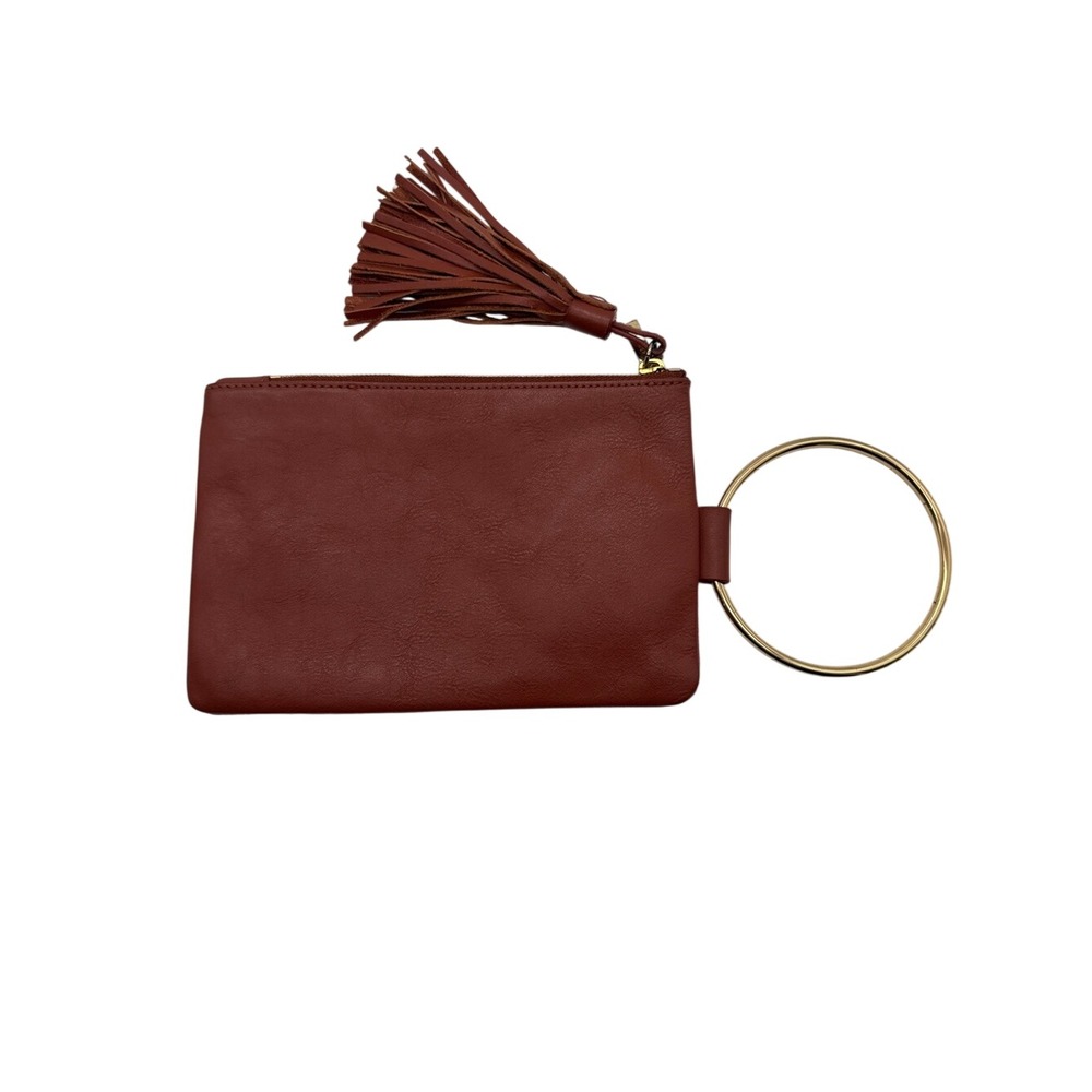 Thacker Nolita Rust Leather Suede Wristlet Clutch with Gold Ring - Picture 2 of 9